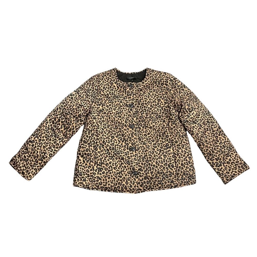 Talbots Quilted Reversible Button Jacket Allover Animal Size Large Chic NWT